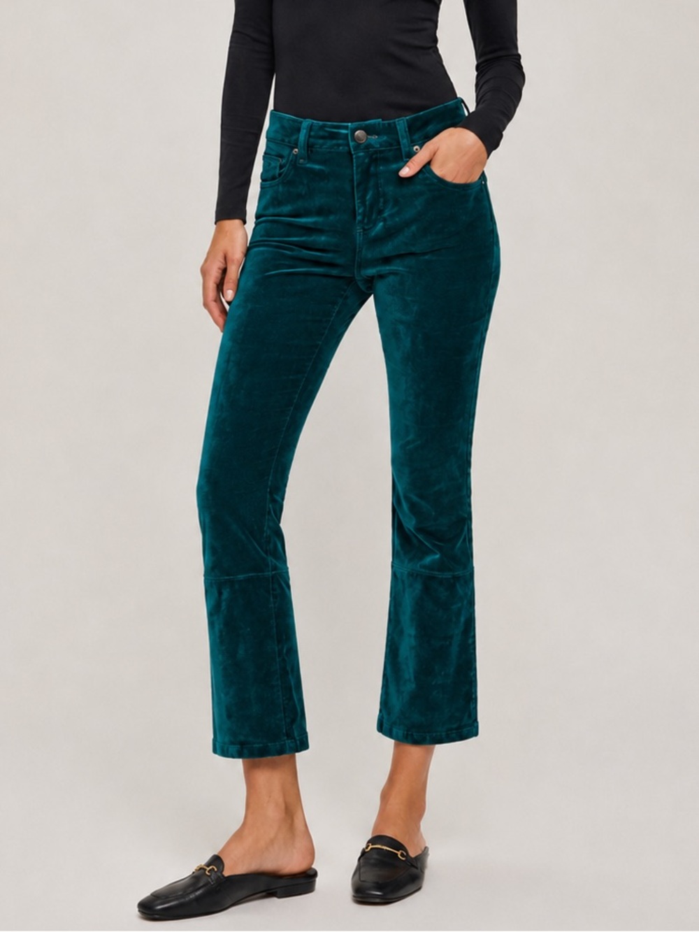Free People Emerald Green Velvet Cropped Pants
